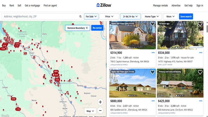 تصویر مربوط به وبسایت zillow، یکی از پلتفرم‌های خرید و فروش ملک می‌باشد.