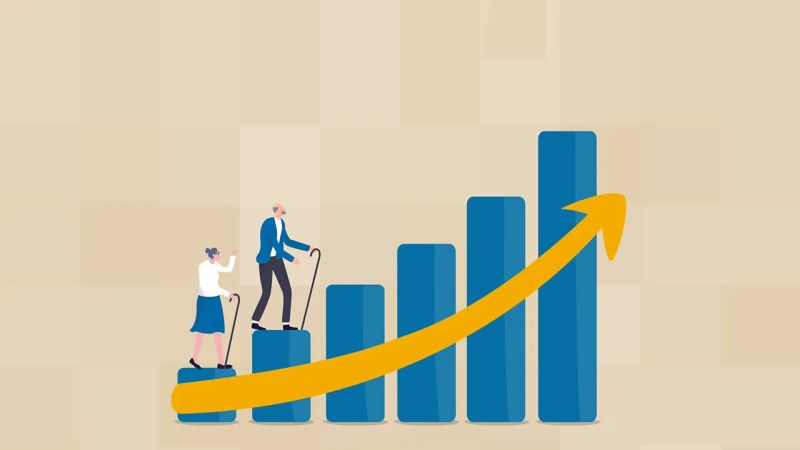 تصویری نمادی که افزایش جمعیت سالمندی را نشان می‌دهد.