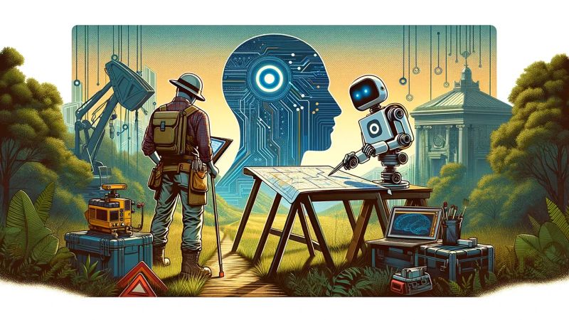 ربات هوش مصنوعی در کنار نقشه بردار