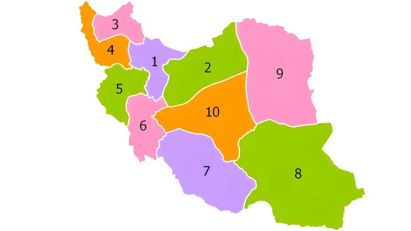 نقشه ایران با ده استان