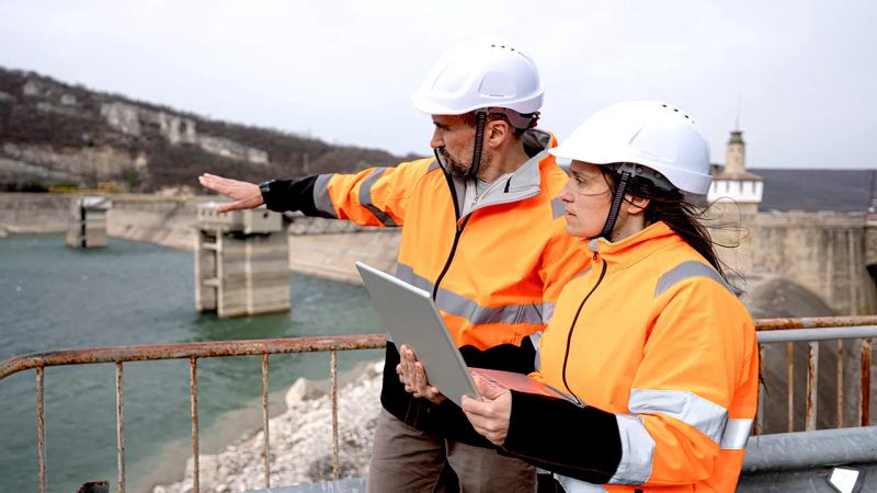 کارشناس رسمی مهندسی آب در حال بازدید از یک پروژه