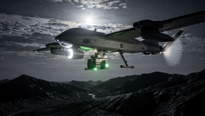 دستگاه مگنتومتر کوانتومی گوست مرمر در حال اسکن کوهستان از پهپاد در شب