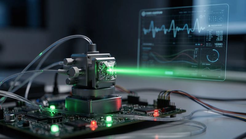 سنسور کوانتومی الماس نیتروژن-تهی‌جایی با لیزر سبز و فلورسانس قرمز در آزمایشگاه