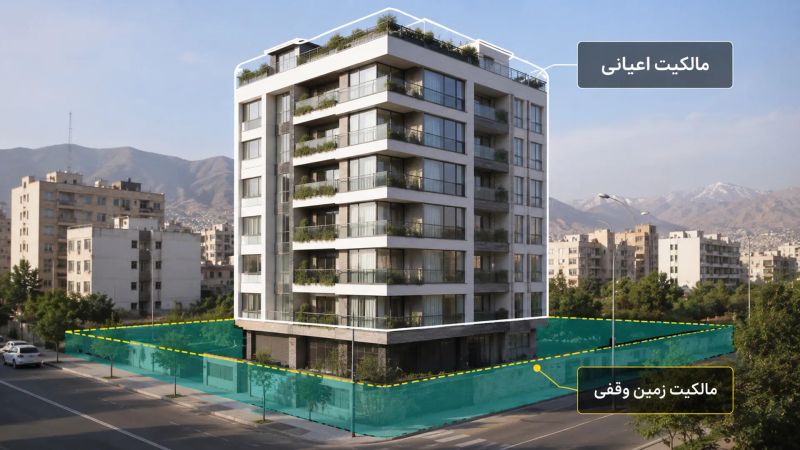 زمین اوقافی با تفکیک عرصه موقوفه و اعیان در یک مجتمع مسکونی